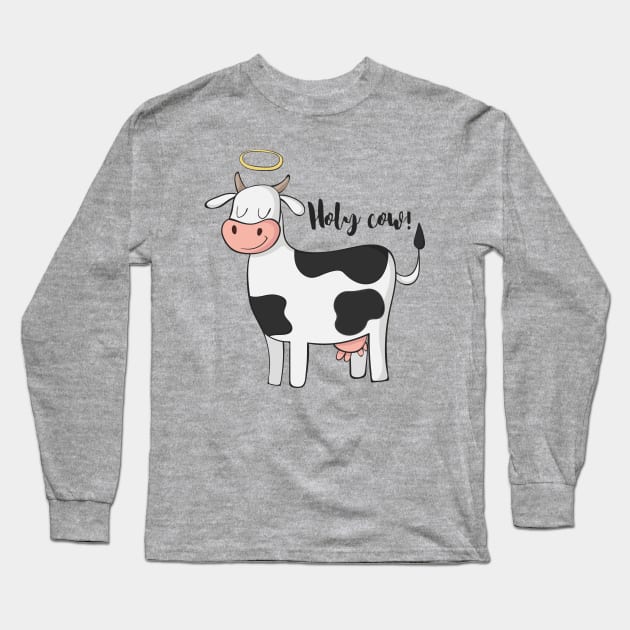 Holy Cow Funny Cow With Halo Angel Joke Design Long Sleeve T-Shirt by Dreamy Panda Designs